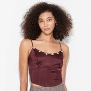 Wild Fable Rosette Satin Corset Tank Top Burgundy XS